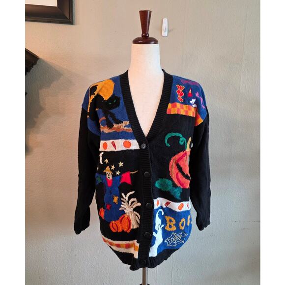 VTG Work In Progress Women's Halloween Knit Cardigan Sweater SZ Medium Spooky - Picture 1 of 8